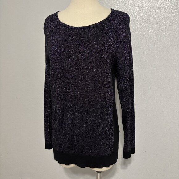 Chico’s Weekends Purple Glitter Knit Top Size 0 Long Sleeve Scoop Neck Sparkle - Picture 5 of 12